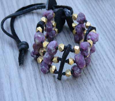 Ruby Gemstone Bracelet  Multi-Strand Tribal